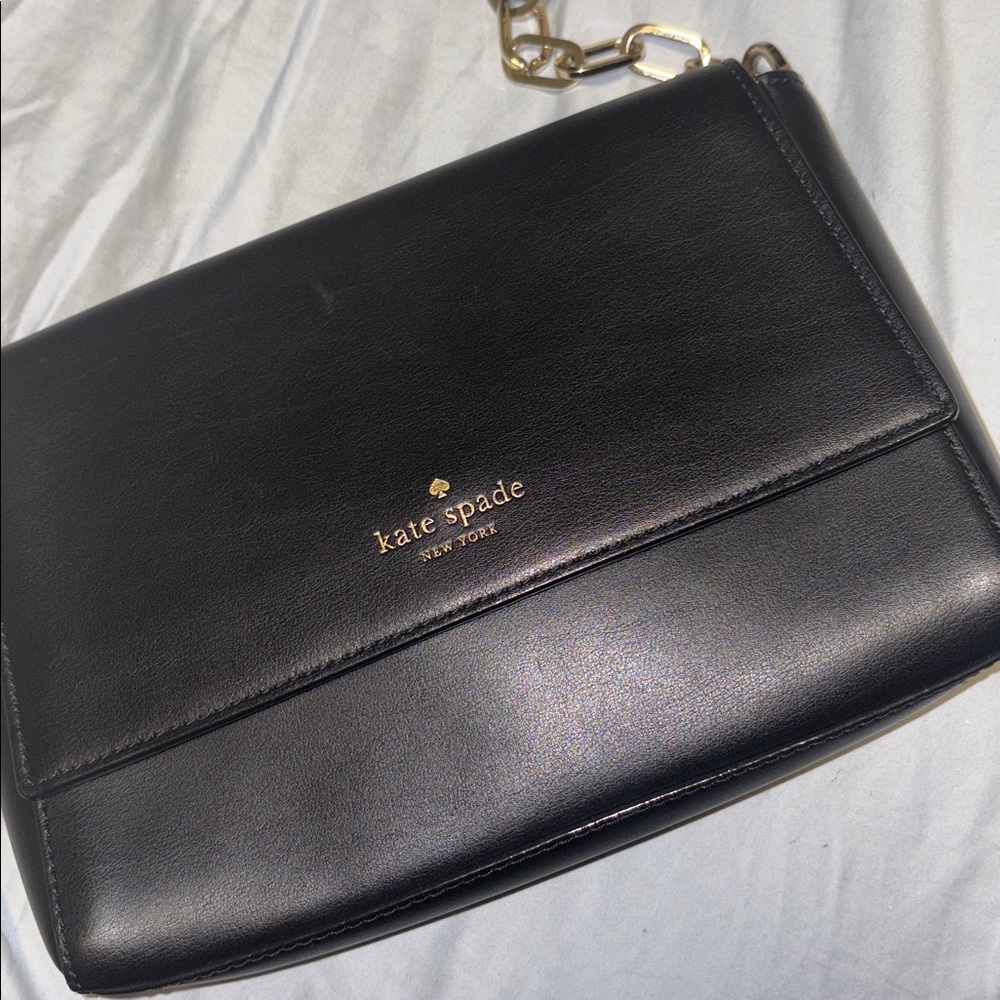 Kate Spade Black Leather Shoulder Bag with Gold Chain